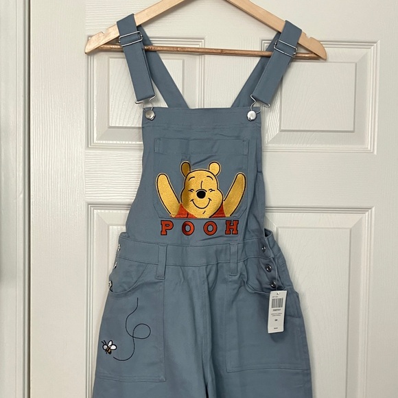 NWT Disney x Her Universe Winnie the Pooh Blue Yellow Overalls Jumpsuit S - Picture 2 of 8